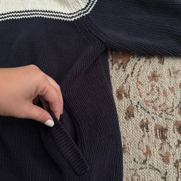 Eddie Bauer Men’s XL Zip Cardigan Sweater Navy Cream Colorblock Full Zip Vintage - Picture 5 of 8